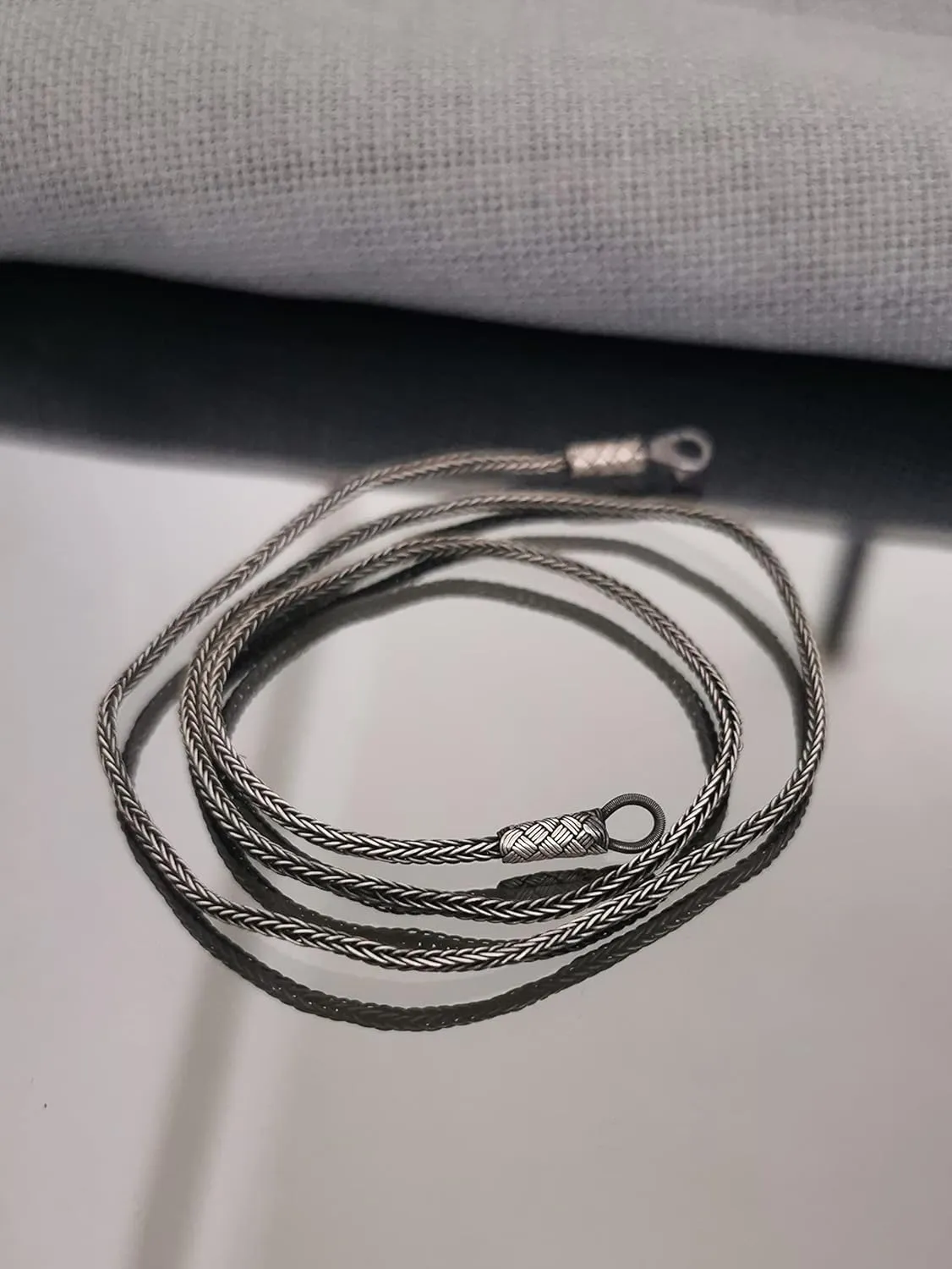 | Sterling Silver Hand Braided Necklace, Silver Chain Necklace, Man Silver Chain, Oxidized Twisted Necklace