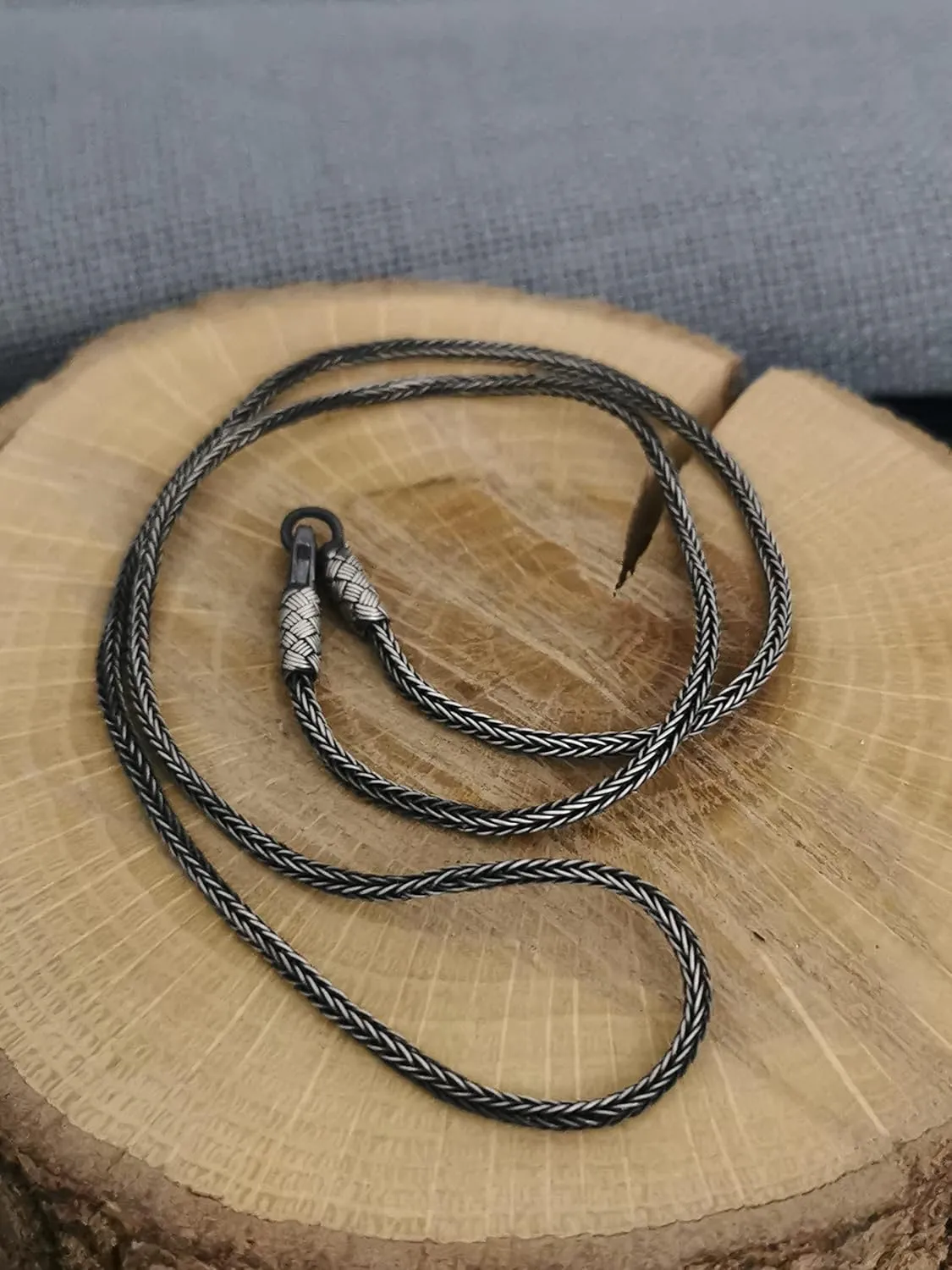 | Sterling Silver Hand Braided Necklace, Silver Chain Necklace, Man Silver Chain, Oxidized Twisted Necklace