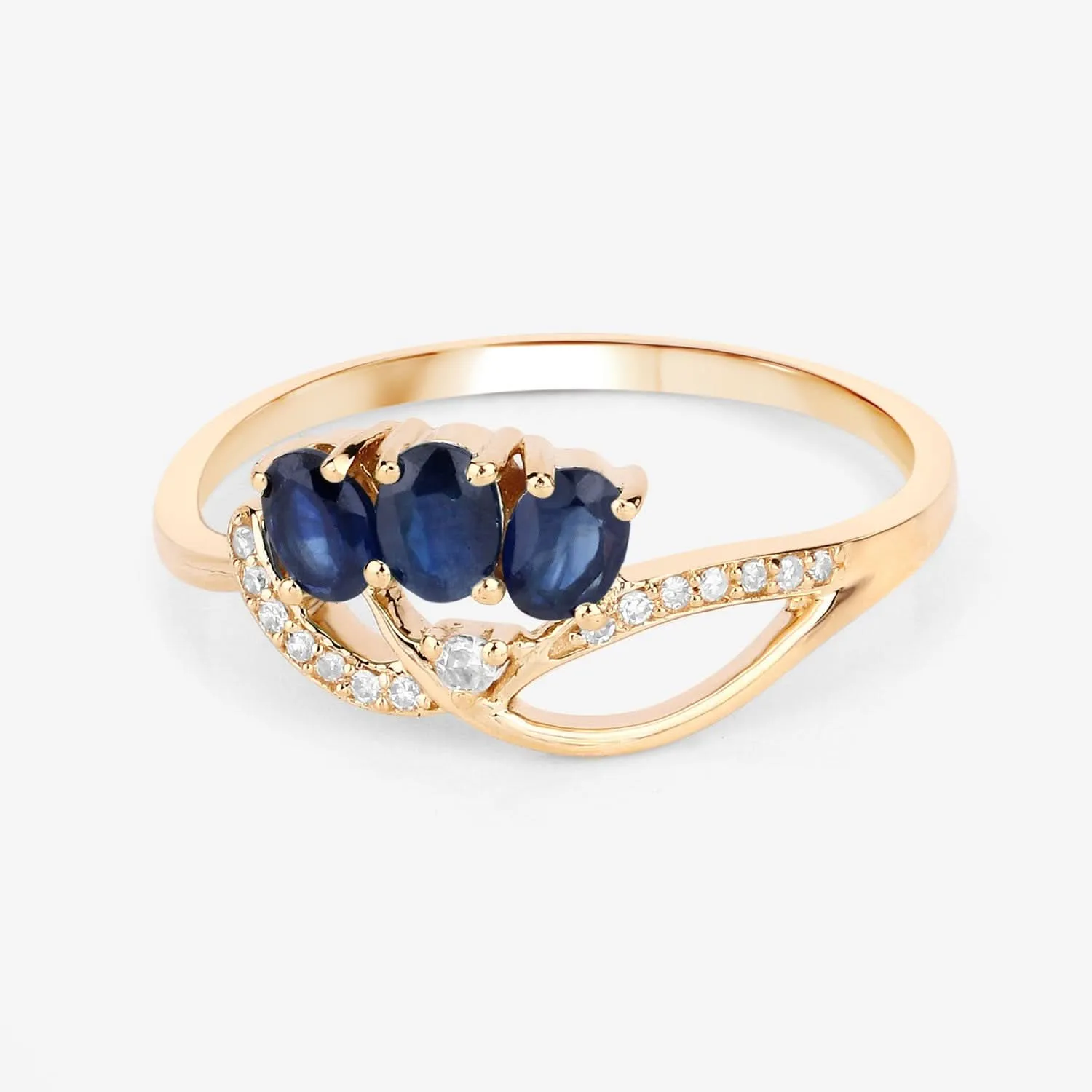 0.65 Carat Genuine Blue Sapphire and White Diamond 14K Yellow Gold Ring