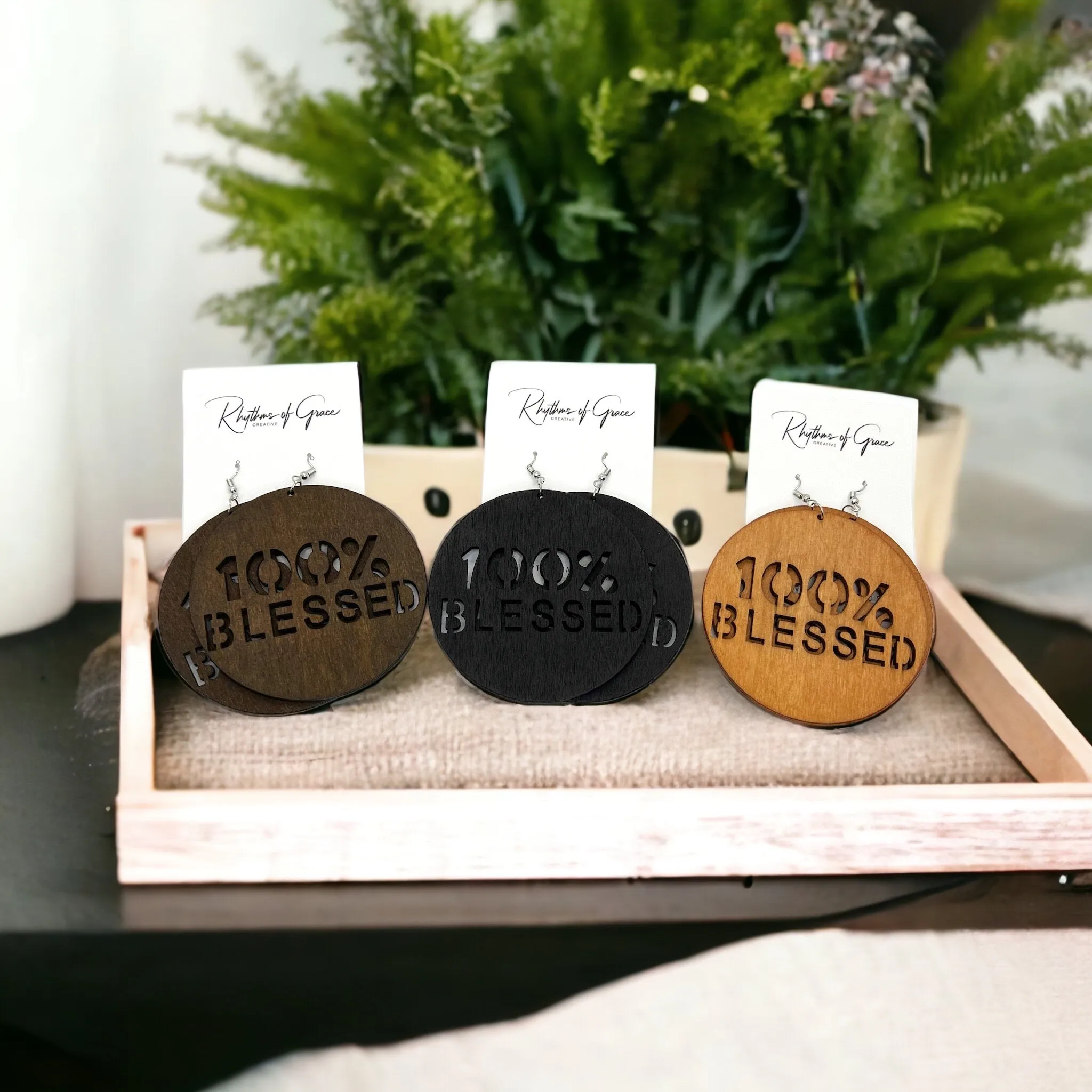 100% Blessed Earrings - Faith Earrings, Faith Accessories, Christian Earrings, Bohemian Earrings, Cross Jewelry, Cross Accessories
