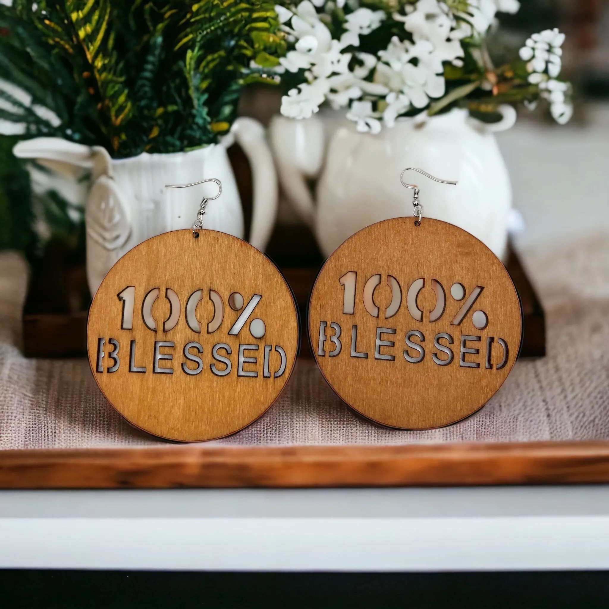 100% Blessed Earrings - Faith Earrings, Faith Accessories, Christian Earrings, Bohemian Earrings, Cross Jewelry, Cross Accessories