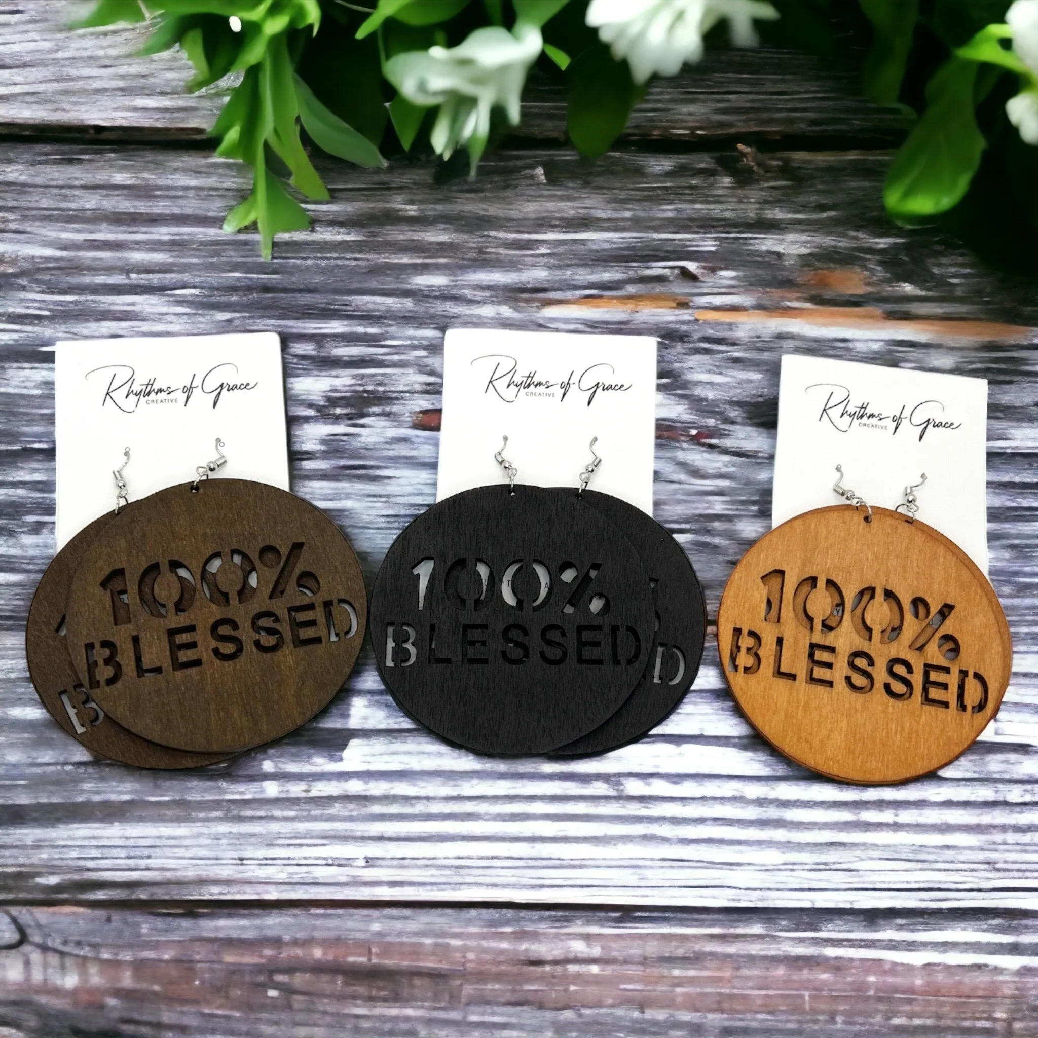 100% Blessed Earrings - Faith Earrings, Faith Accessories, Christian Earrings, Bohemian Earrings, Cross Jewelry, Cross Accessories