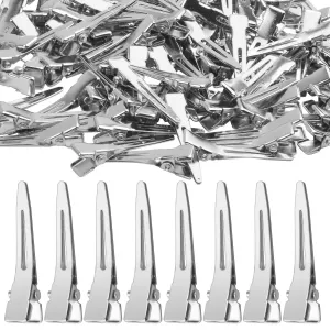 100pcs 3.5cm Silver Single Prong Clips Duckbill Clips Setting Section Hair Pins for Hair Extensions Styling Crafting