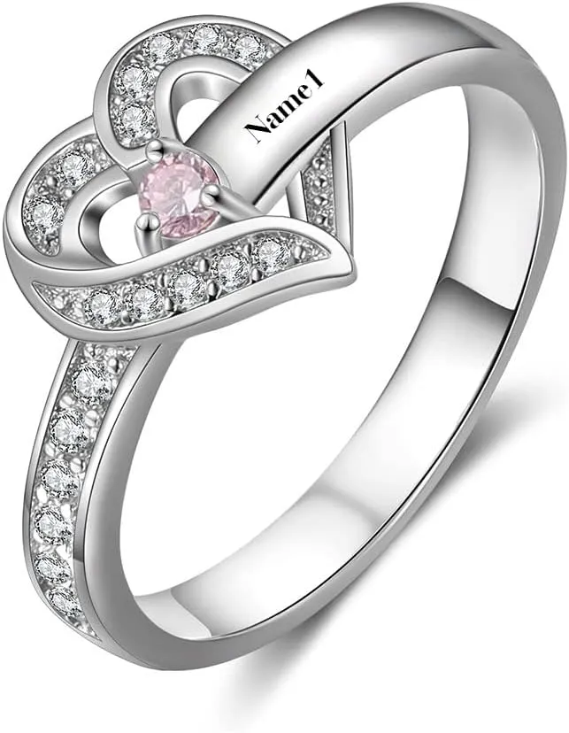 10k 14k 18k Solid Gold Personalized Mothers Rings with 1-8 CZ Birthstone, Real Gold Customized Name Rings for Mom Mothers Ring Jewelry Gifts for Mothers Day Birthday