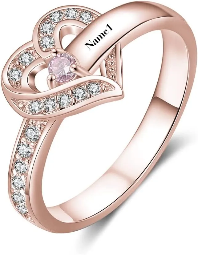 10k 14k 18k Solid Gold Personalized Mothers Rings with 1-8 CZ Birthstone, Real Gold Customized Name Rings for Mom Mothers Ring Jewelry Gifts for Mothers Day Birthday