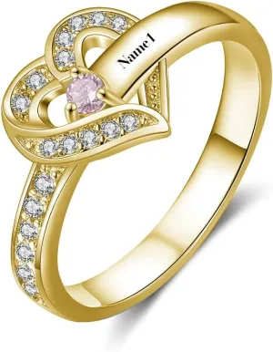 10k 14k 18k Solid Gold Personalized Mothers Rings with 1-8 CZ Birthstone, Real Gold Customized Name Rings for Mom Mothers Ring Jewelry Gifts for Mothers Day Birthday