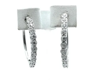 10K White Gold 1.00ctw Diamond Hoop Hinged Earrings