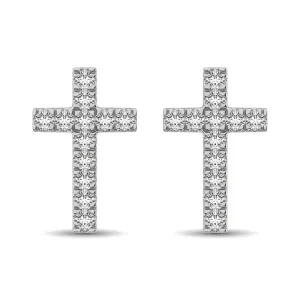10K White Gold Diamond Accent Cross Earrings