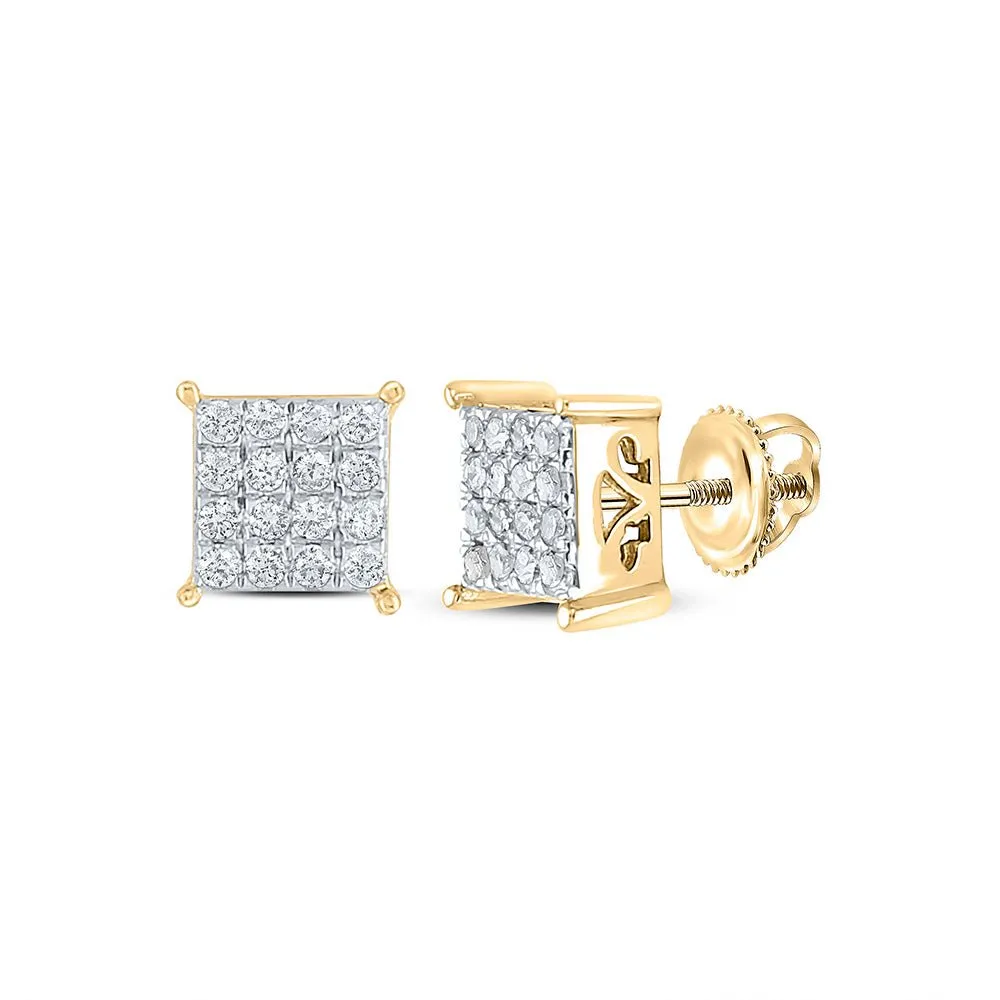 10kt Yellow Gold Sparkling Diamond Square Earrings - Timeless Elegance and Brilliant Shine