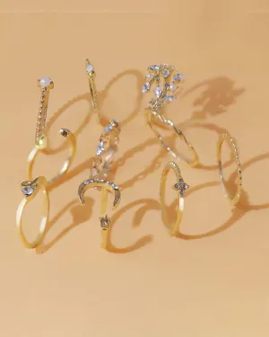 10PCS/Set Rhinestone Pearls Decor Star Moon Geo Pattern Boho Ring
