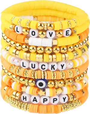 11pcs Beaded Bracelets Set Surfer Heishi Clay Bead Friendship Bracelets for Women Bohemian Stackable Evil Eye Vinyl Disc Beaded Stretch Bracelets Elastic Layering Preppy Y2K Bracelets Jewelry for Teen Girls