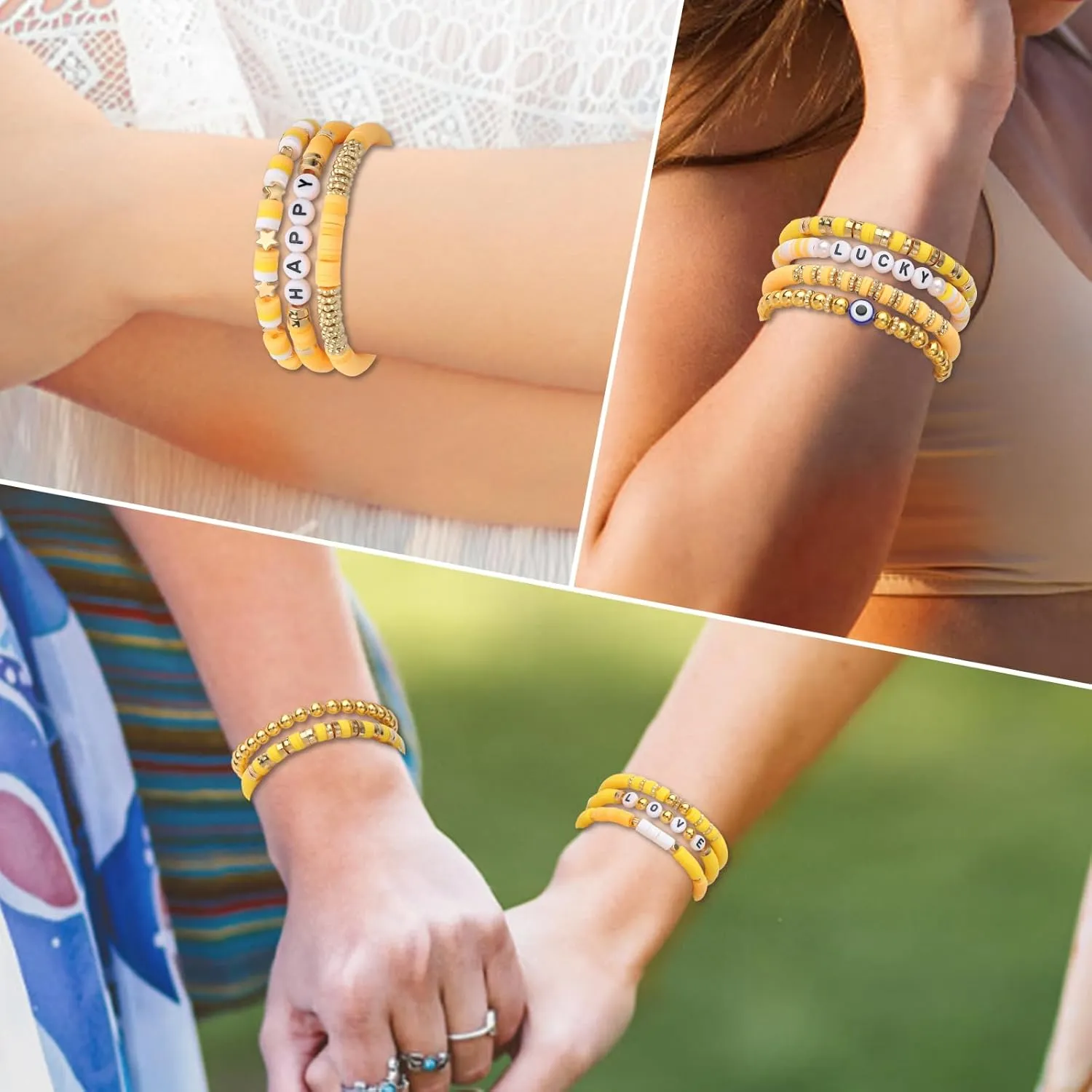 11pcs Beaded Bracelets Set Surfer Heishi Clay Bead Friendship Bracelets for Women Bohemian Stackable Evil Eye Vinyl Disc Beaded Stretch Bracelets Elastic Layering Preppy Y2K Bracelets Jewelry for Teen Girls