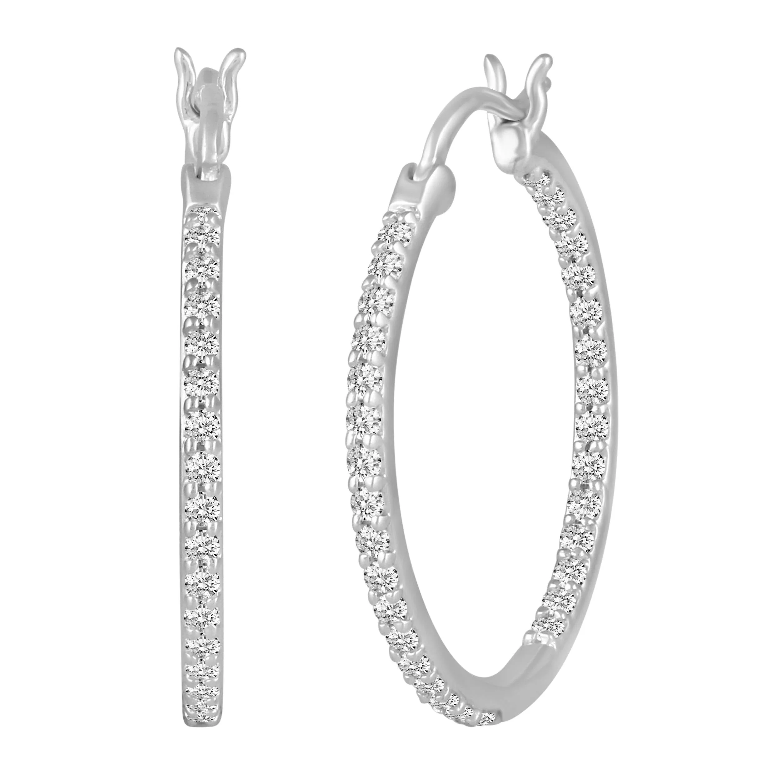 1/2 - 1 1/2ct tw Diamond Hoop Earrings in Sterling Silver