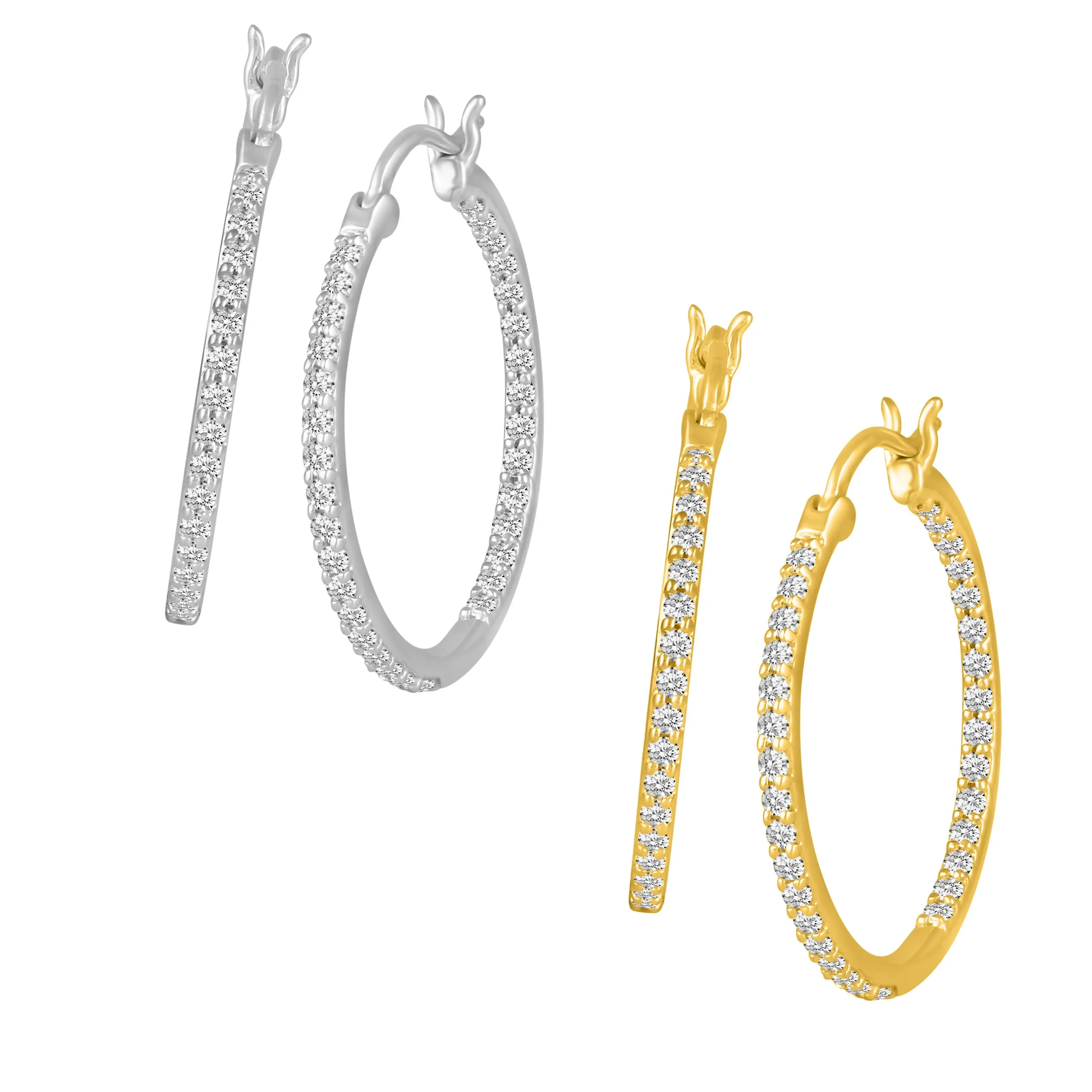 1/2 - 1 1/2ct tw Diamond Hoop Earrings in Sterling Silver