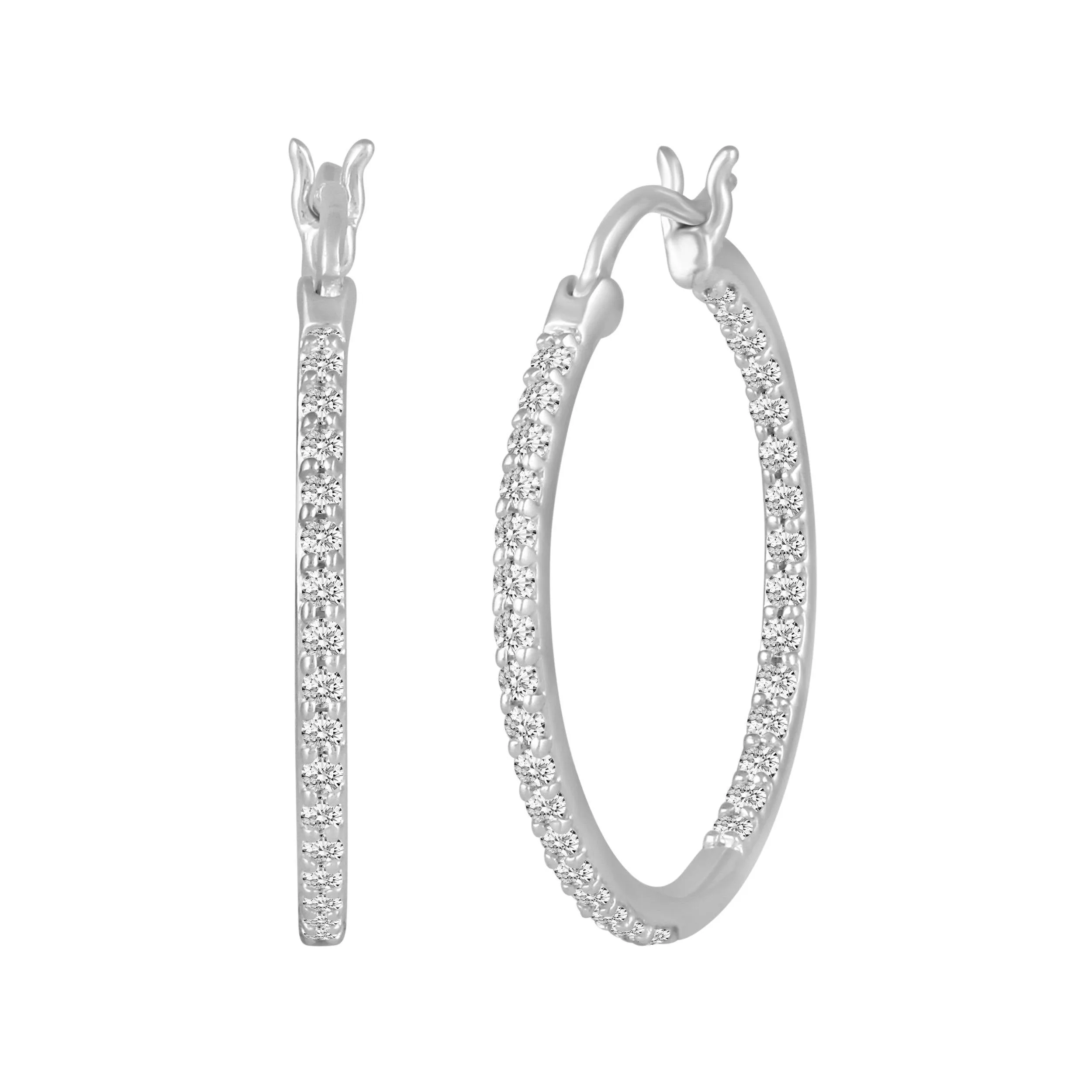 1/2 - 1 1/2ct tw Diamond Hoop Earrings in Sterling Silver