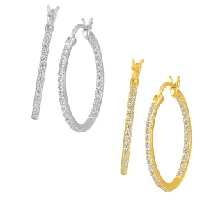 1/2 - 1 1/2ct tw Diamond Hoop Earrings in Sterling Silver