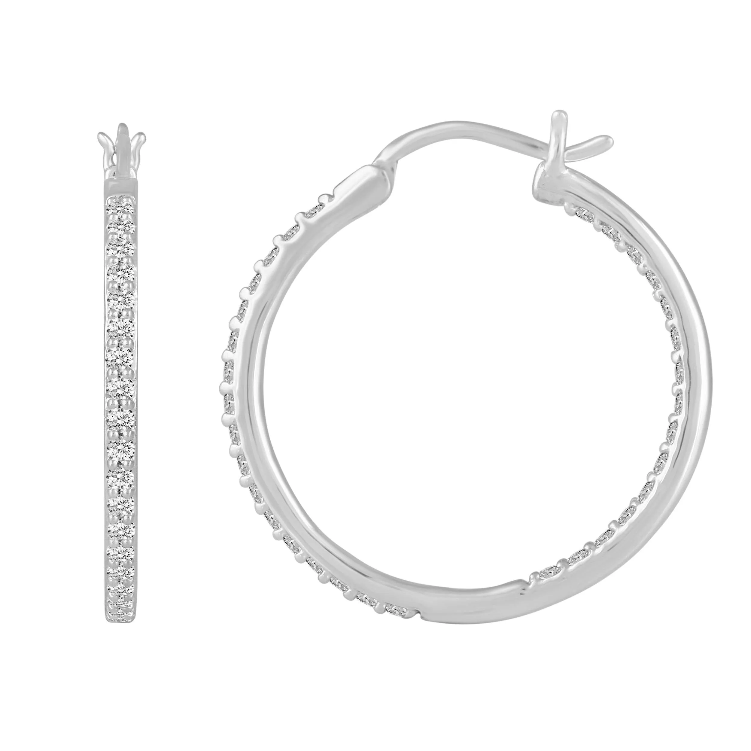 1/2 - 1 1/2ct tw Diamond Hoop Earrings in Sterling Silver