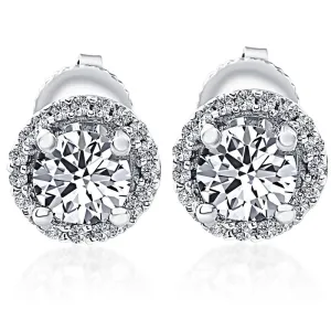 1/2 Ct Halo Diamond Studs With Screw Backs White Gold Lab Grown