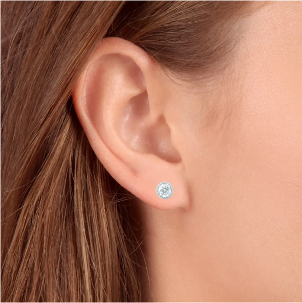 1/2 Ct Halo Diamond Studs With Screw Backs White Gold Lab Grown