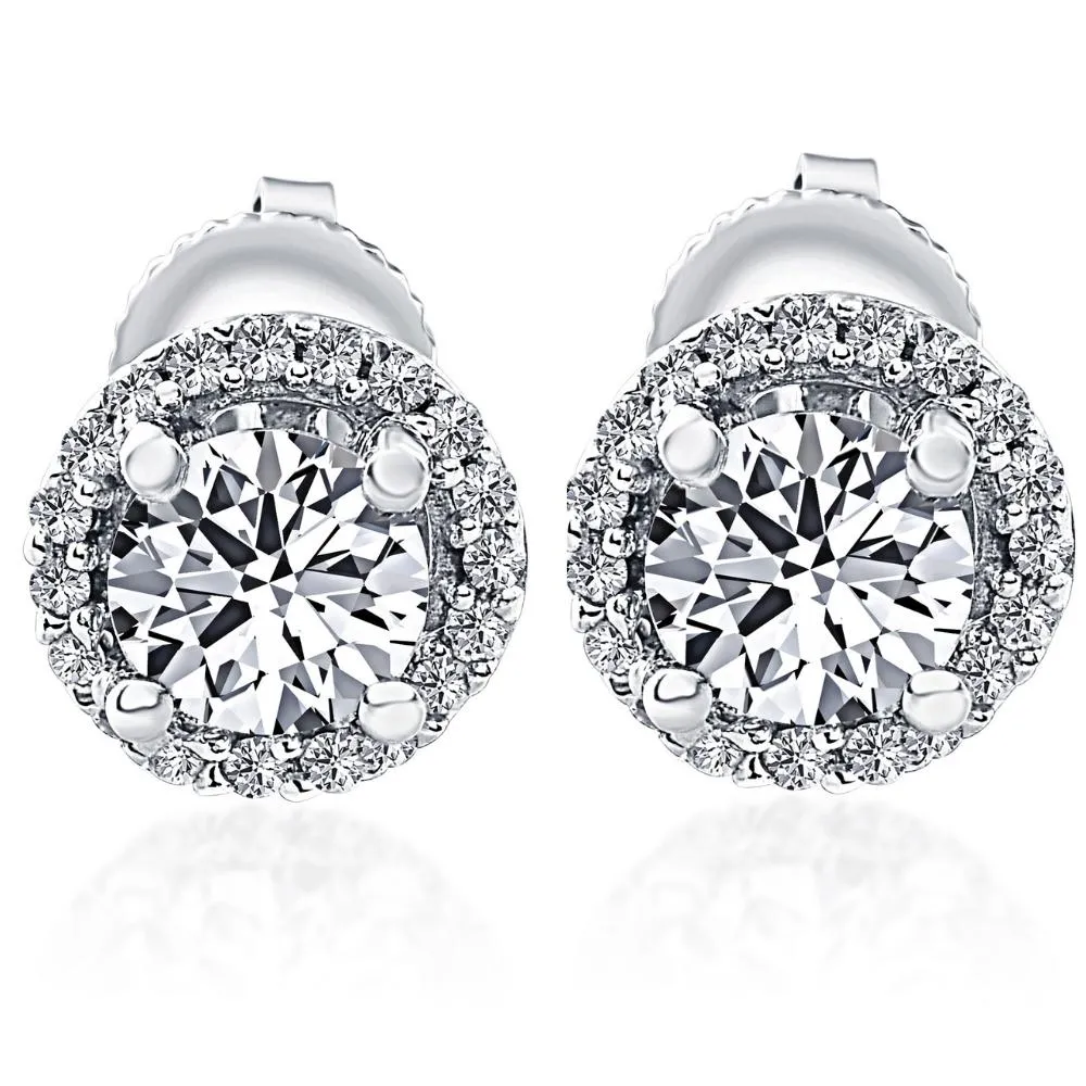 1/2 Ct Halo Diamond Studs With Screw Backs White Gold Lab Grown