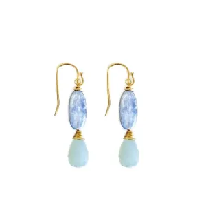 1.25" Kyanite & Blue Chalcedony Gold Plated Azraq Statement Earrings | MINU
