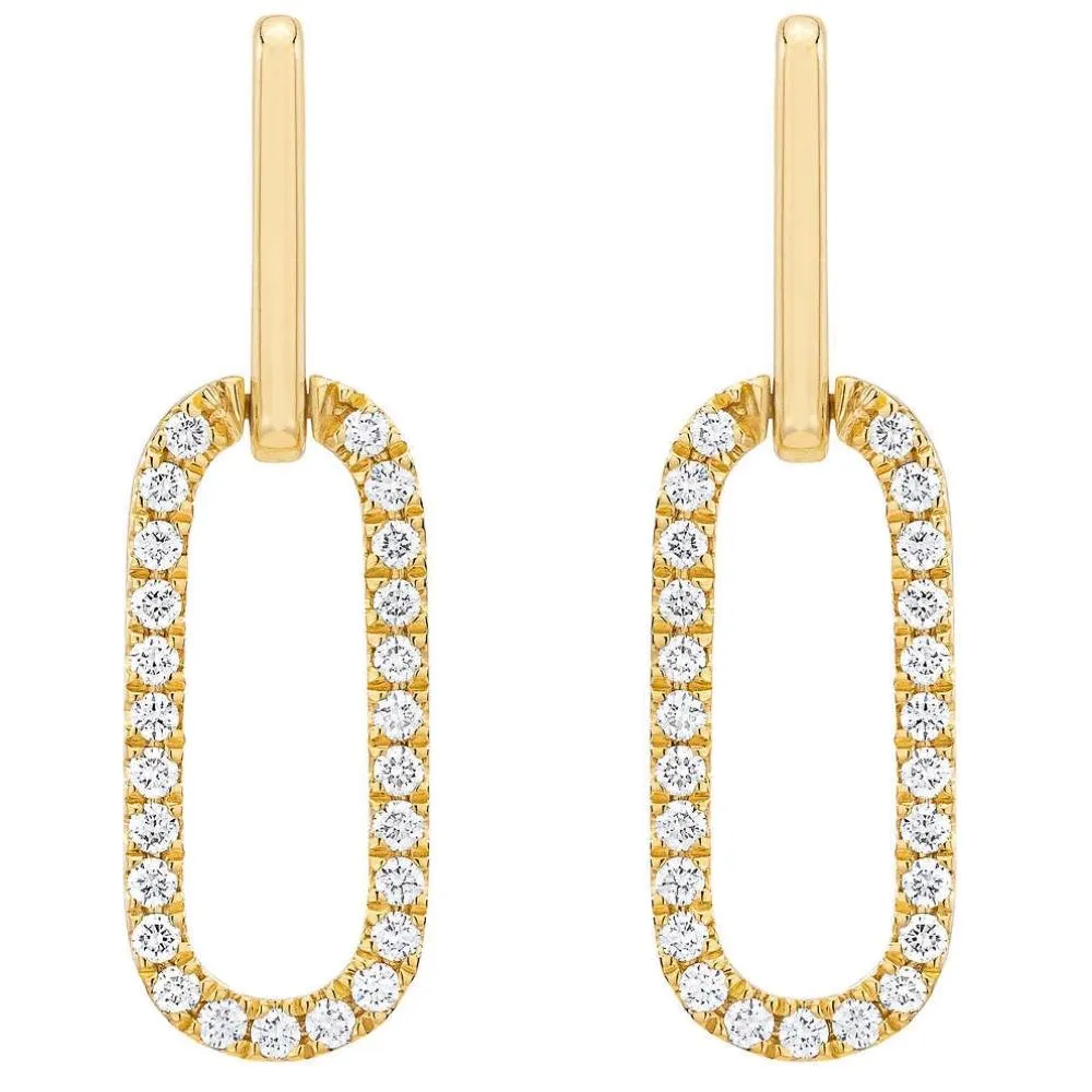 1/2Ct Diamond Paperclip Drop Earrings 10k Yellow Gold Women's 1" Tall Lab Grown