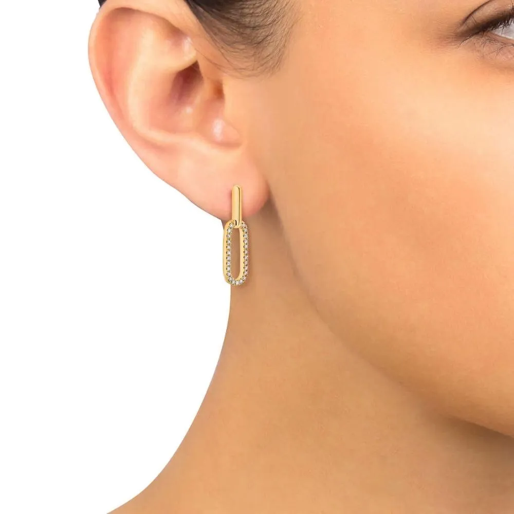 1/2Ct Diamond Paperclip Drop Earrings 10k Yellow Gold Women's 1" Tall Lab Grown