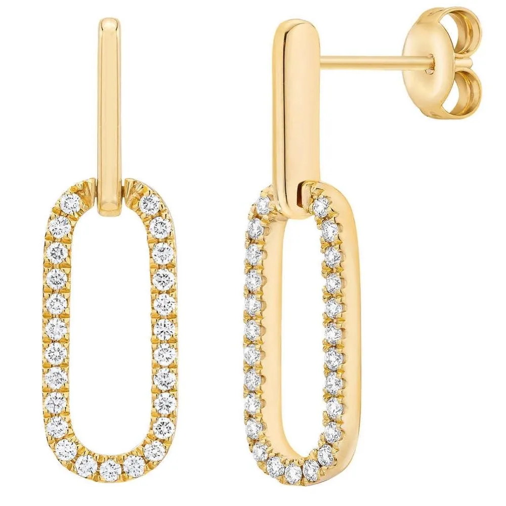 1/2Ct Diamond Paperclip Drop Earrings 10k Yellow Gold Women's 1" Tall Lab Grown
