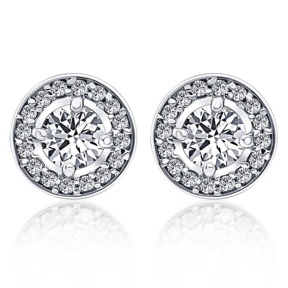 1/2ct Halo Diamond Screw Back Studs 10K White Gold