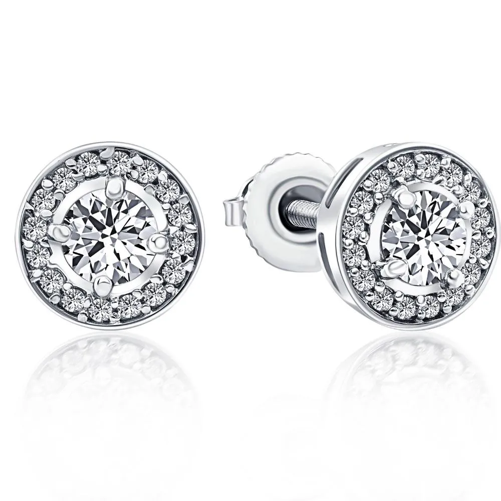 1/2ct Halo Diamond Screw Back Studs 10K White Gold