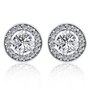1/2ct Halo Diamond Screw Back Studs 10K White Gold