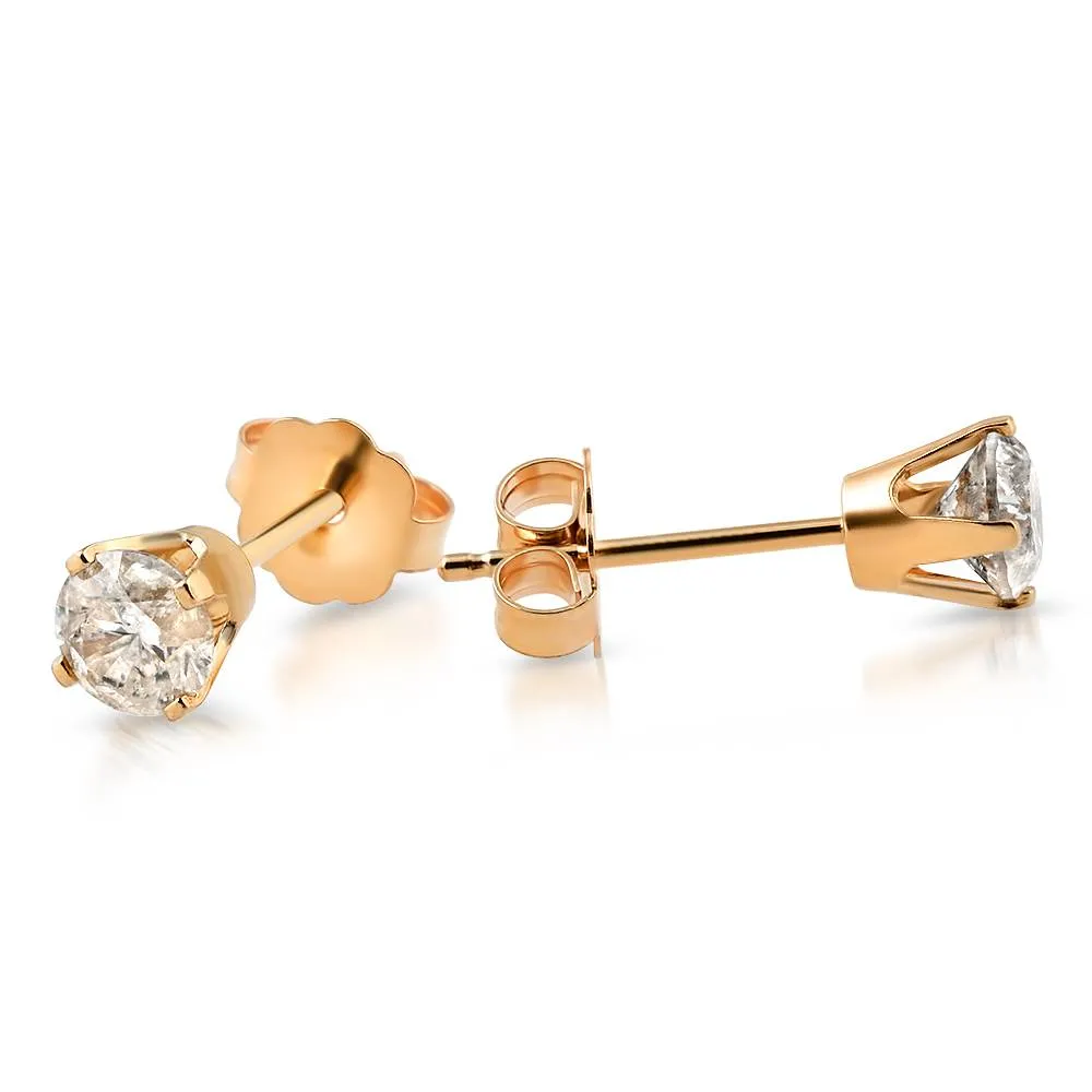 1/2ct Natural (Real) Round Cut Diamond Stud Earring set in 14k Yellow Gold