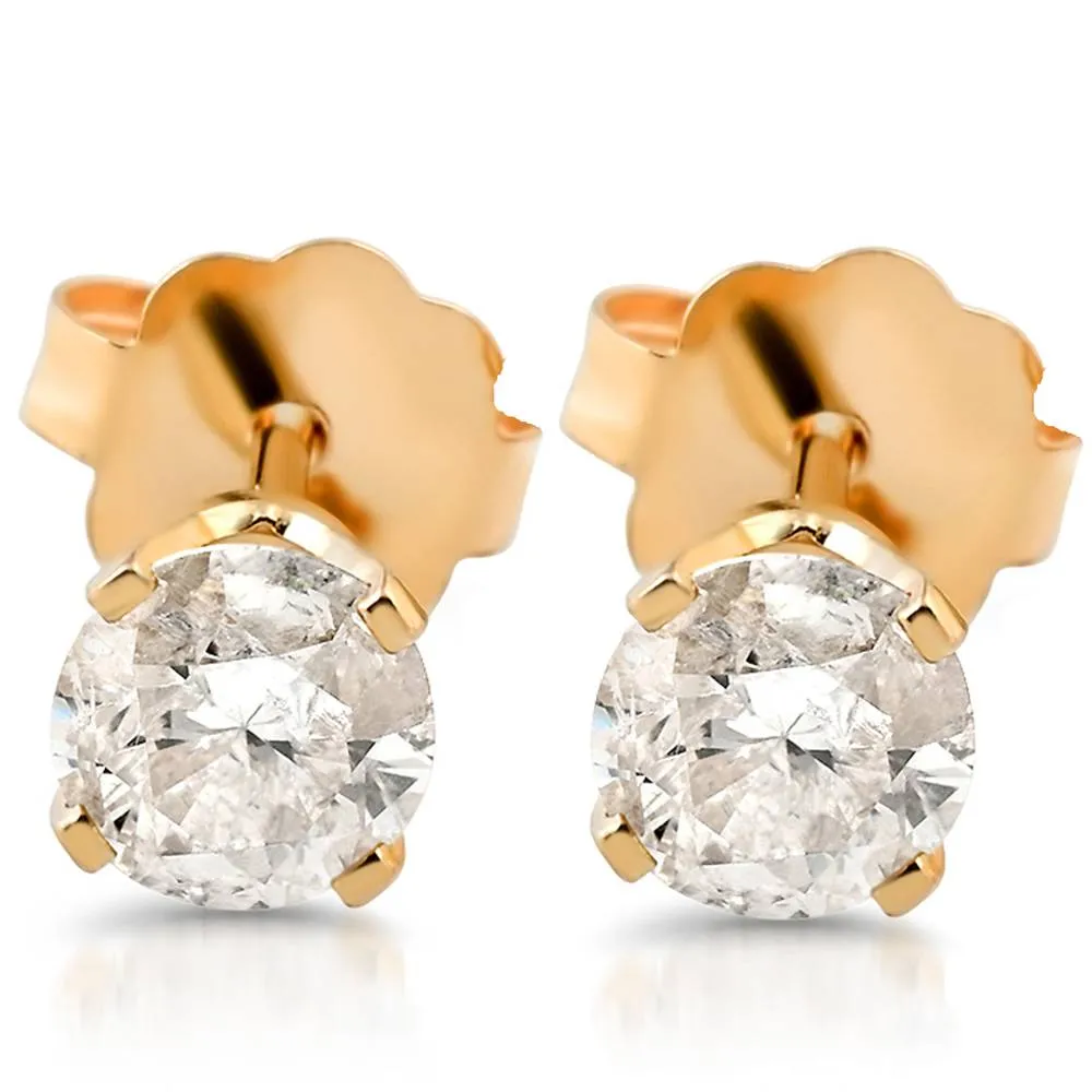 1/2ct Natural (Real) Round Cut Diamond Stud Earring set in 14k Yellow Gold