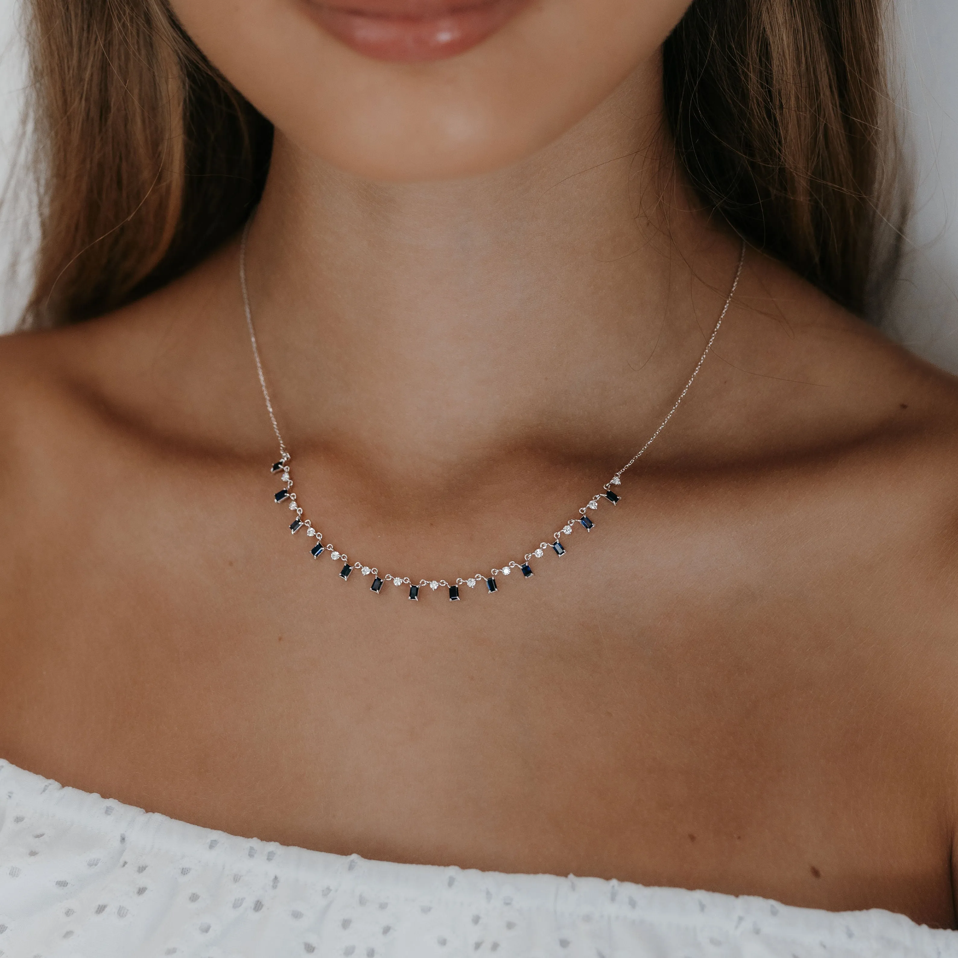 13 Drops By The Yard 1.50CT Diamond & Sapphire Necklace