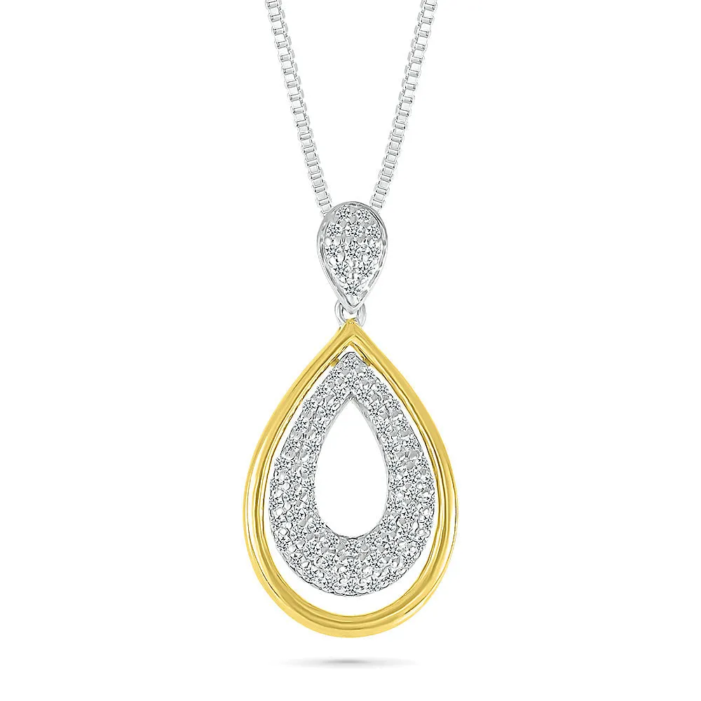 1/3ctw Diamond Double Teardrop Two-Tone Pendant Necklace