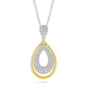 1/3ctw Diamond Double Teardrop Two-Tone Pendant Necklace
