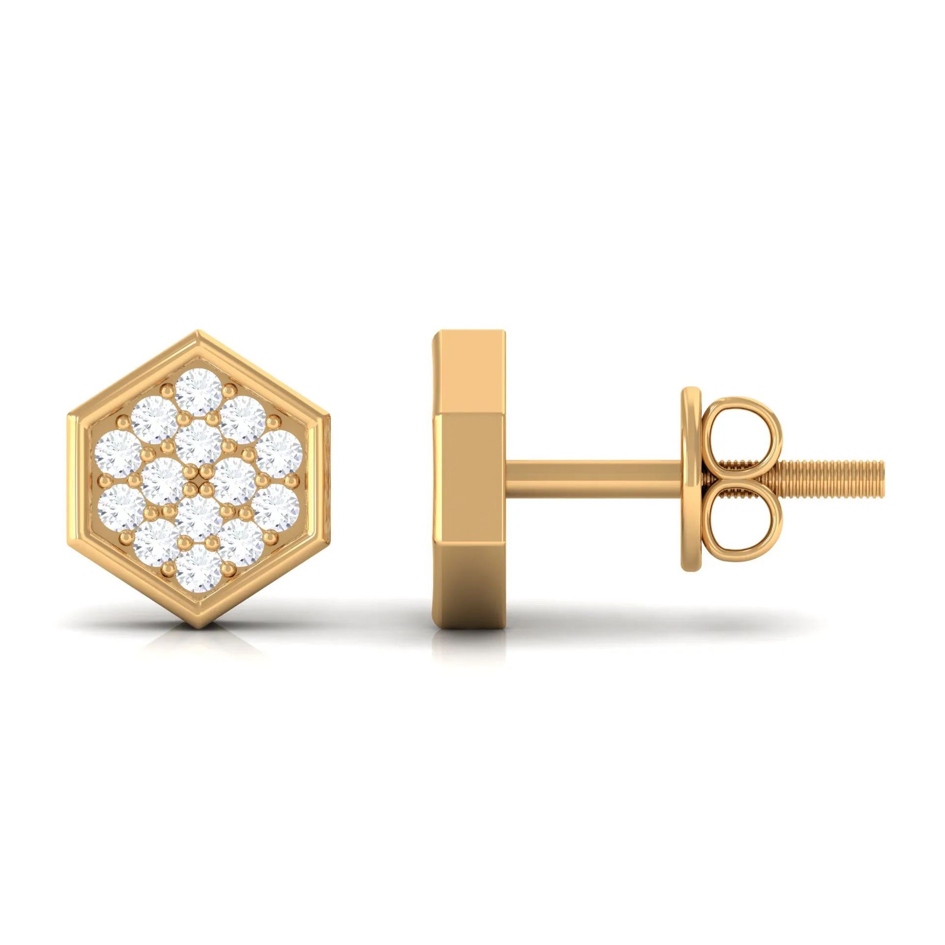 1/4 CT Simple Diamond Gold Hexagon Stud Earrings