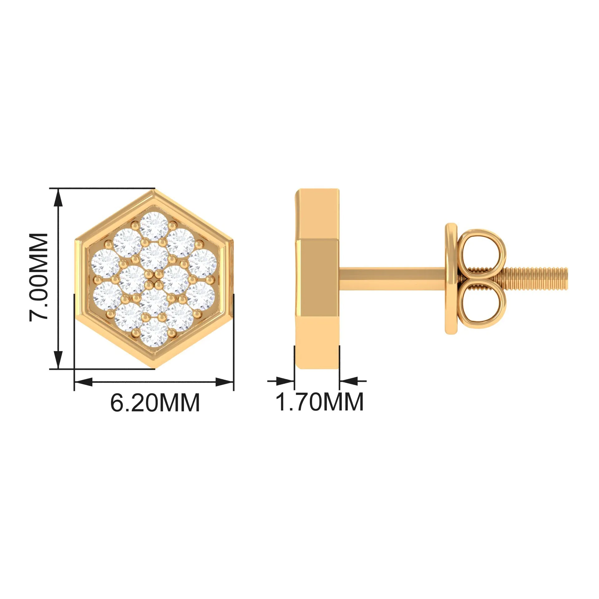 1/4 CT Simple Diamond Gold Hexagon Stud Earrings