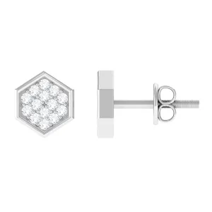 1/4 CT Simple Diamond Gold Hexagon Stud Earrings