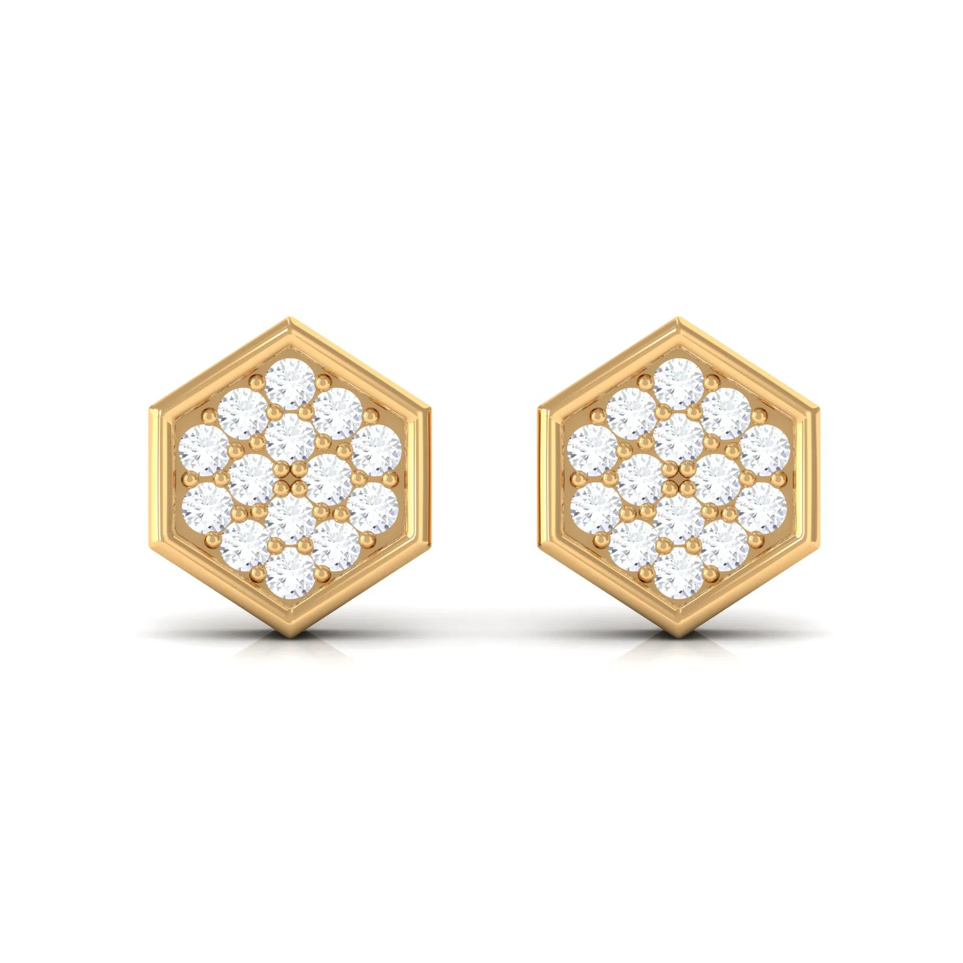 1/4 CT Simple Diamond Gold Hexagon Stud Earrings