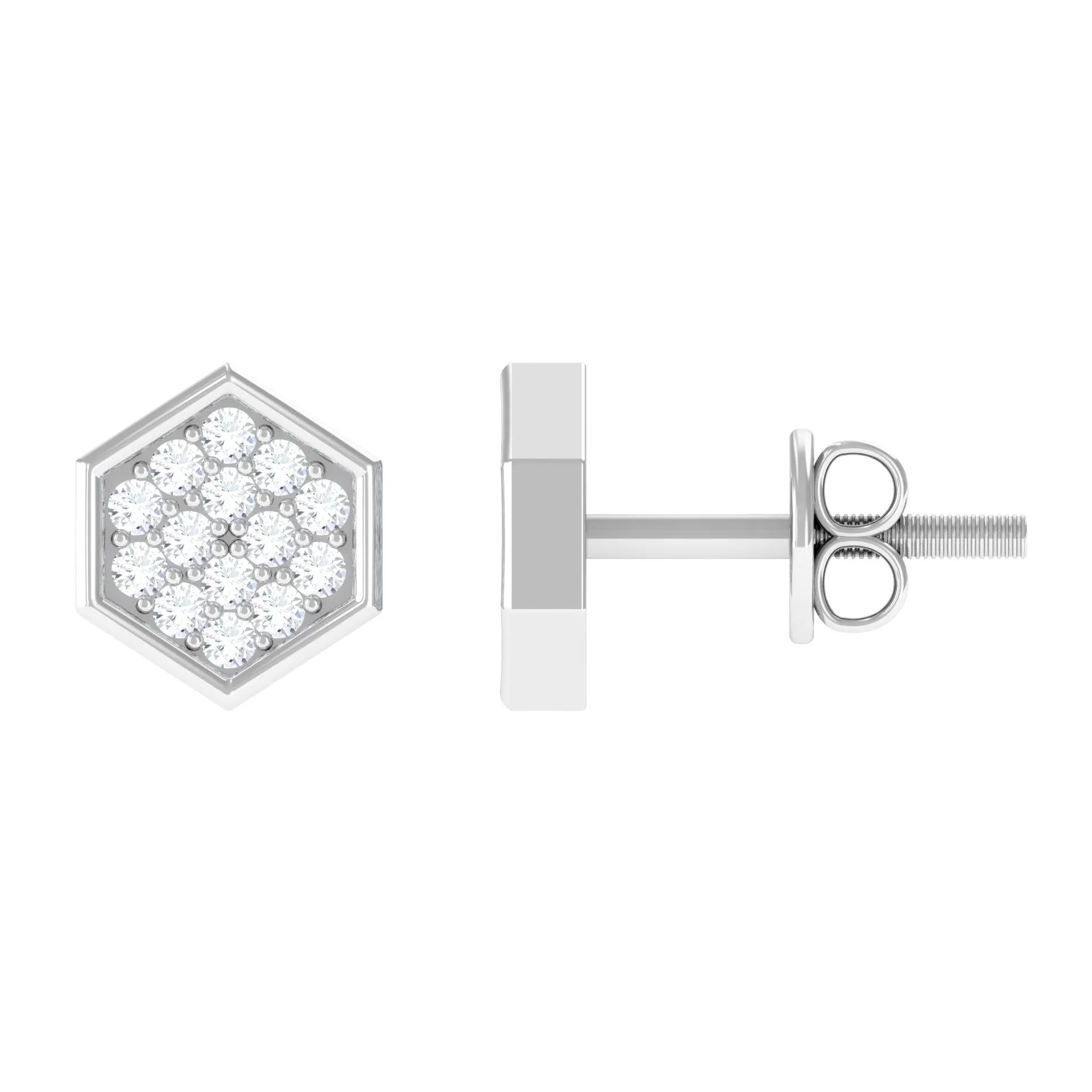 1/4 CT Simple Diamond Gold Hexagon Stud Earrings