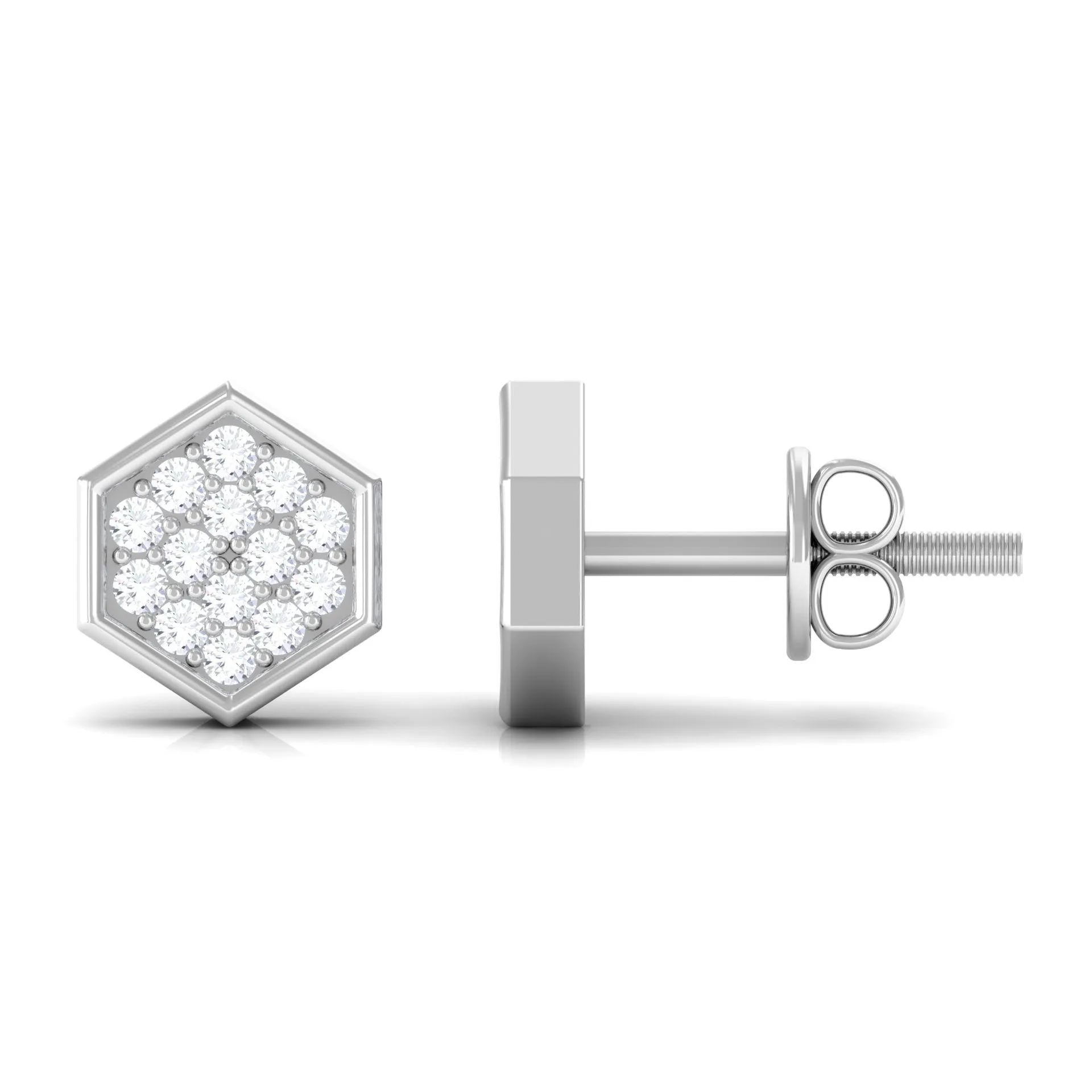 1/4 CT Simple Diamond Gold Hexagon Stud Earrings