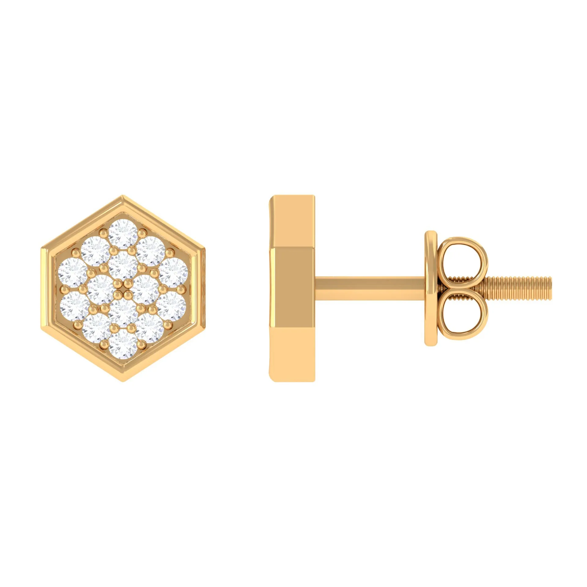 1/4 CT Simple Diamond Gold Hexagon Stud Earrings