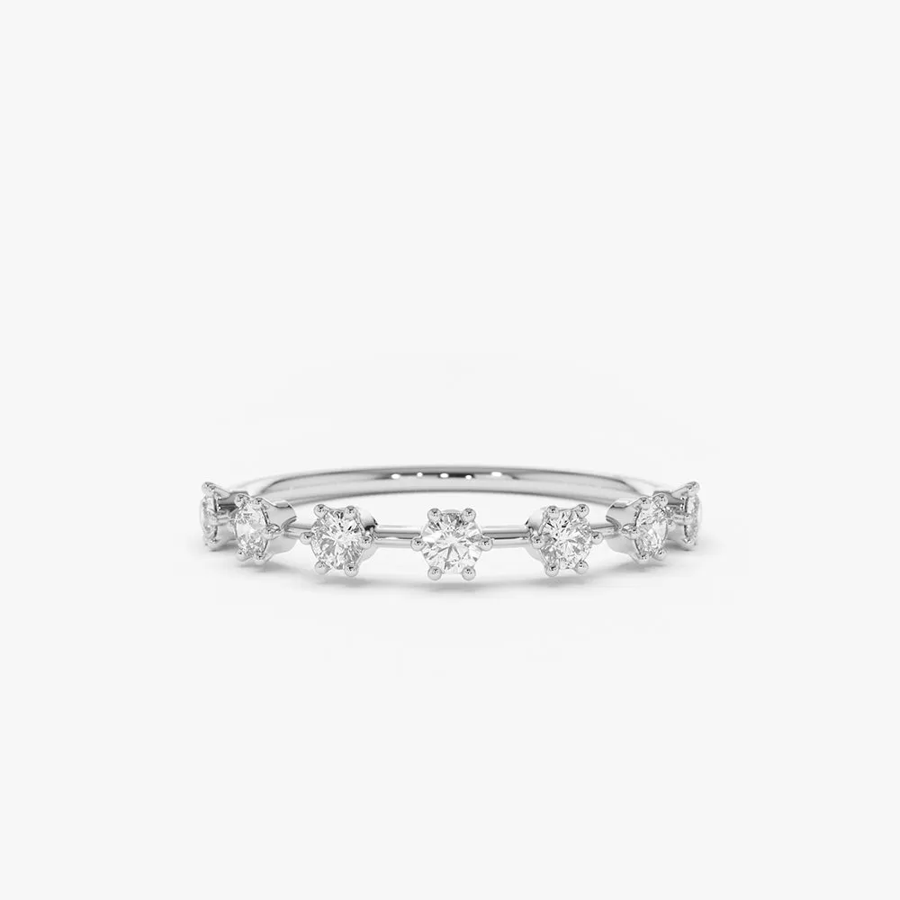 14K Gold 7 Stone Round Diamond Wedding Ring