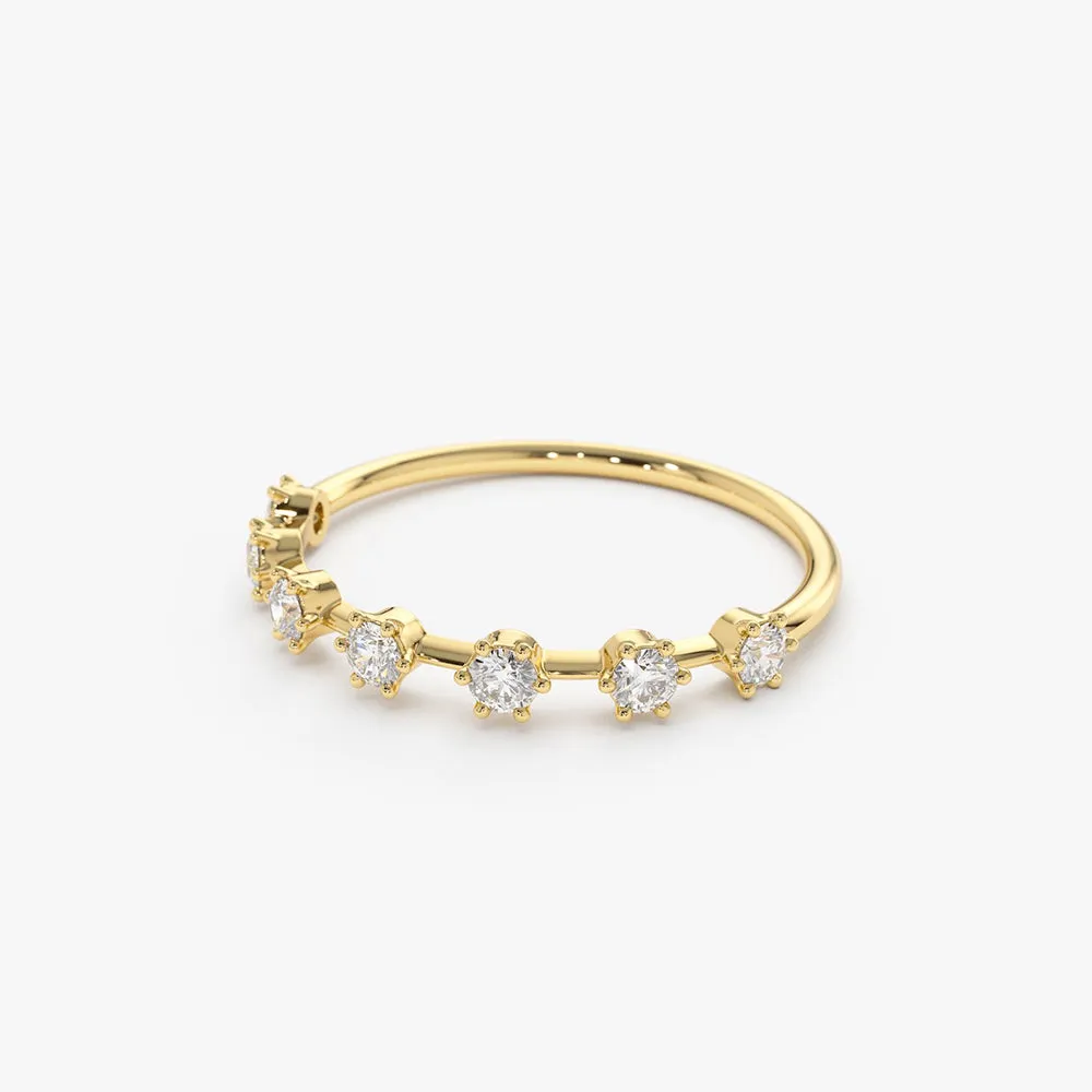 14K Gold 7 Stone Round Diamond Wedding Ring