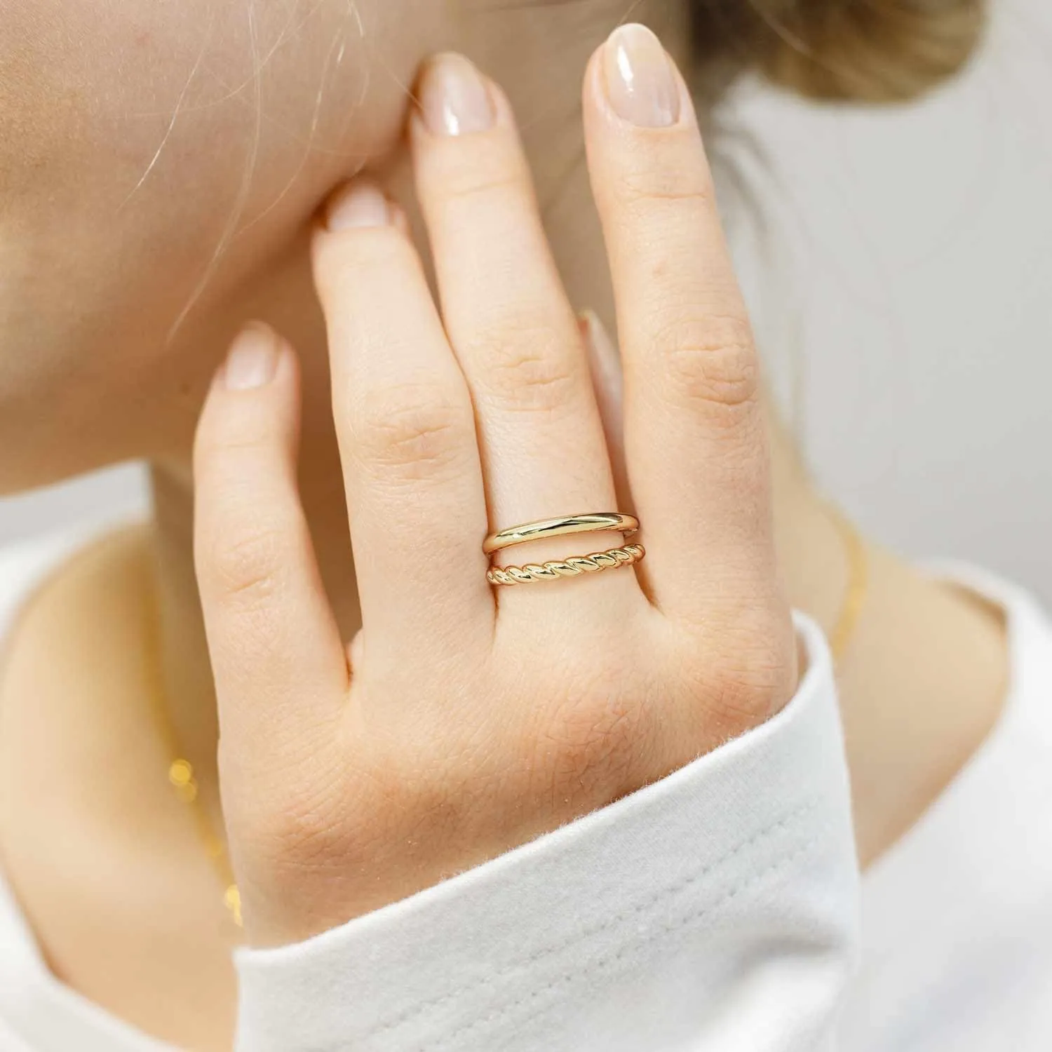 14K Gold Chunky Double Twisted Rings for Women Non-Tarnish Classic Gift Available in Sizes 5-9