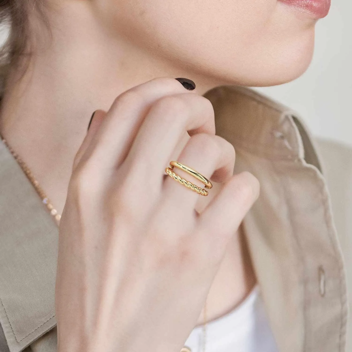 14K Gold Chunky Double Twisted Rings for Women Non-Tarnish Classic Gift Available in Sizes 5-9