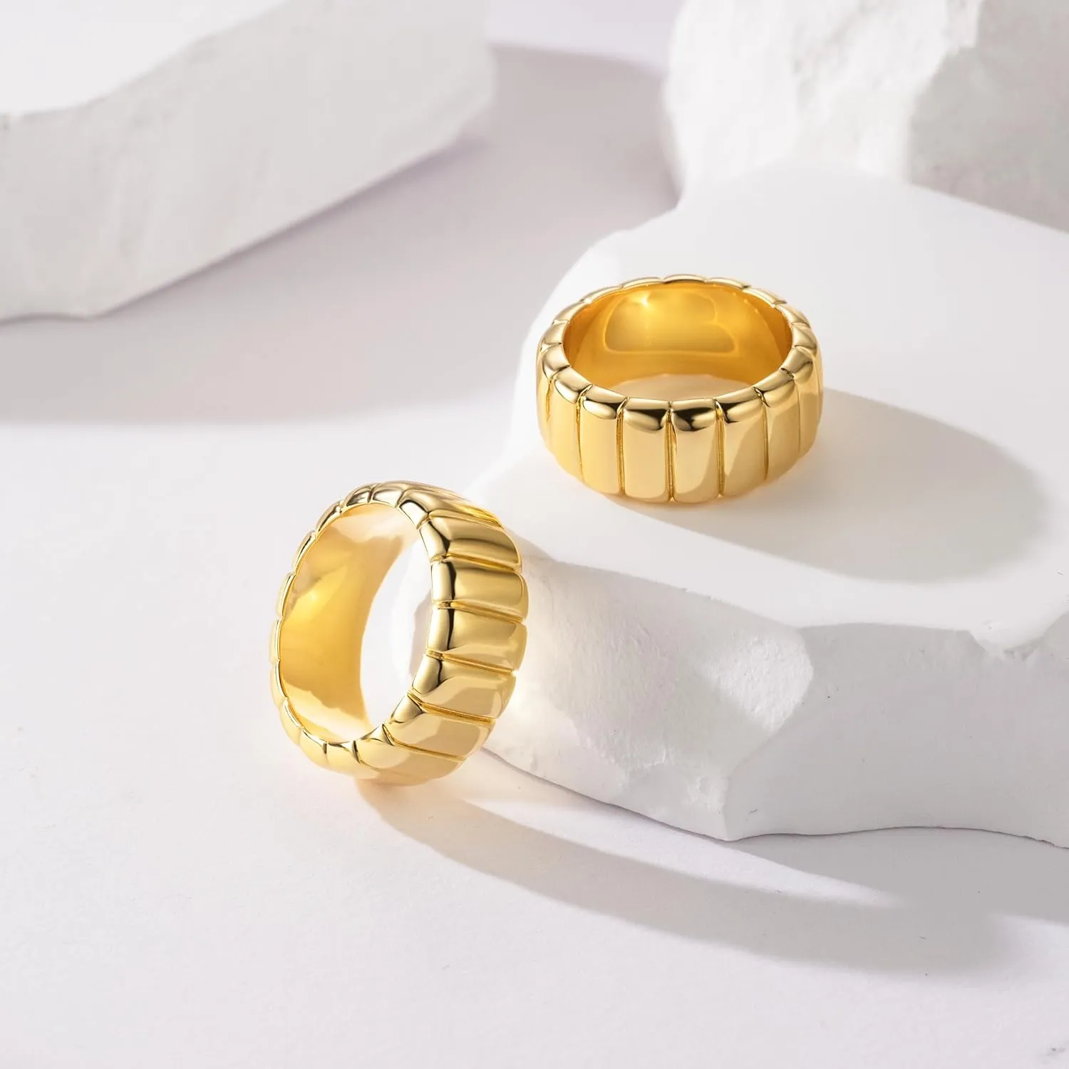 14K Gold Chunky Rings for Women and Men Non-Tarnish Wide Valuable Gold Ring Symbol of Status Available in Sizes 5-9