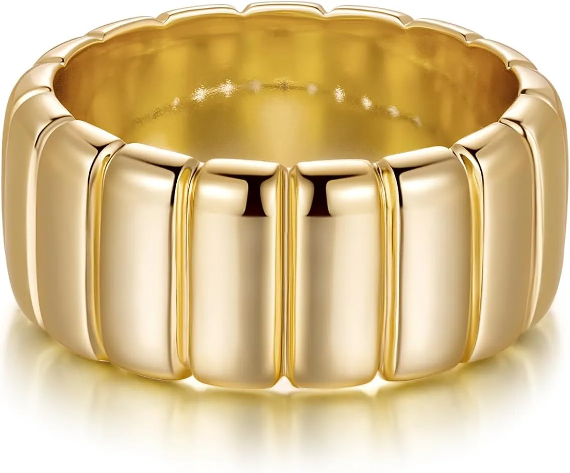 14K Gold Chunky Rings for Women and Men Non-Tarnish Wide Valuable Gold Ring Symbol of Status Available in Sizes 5-9