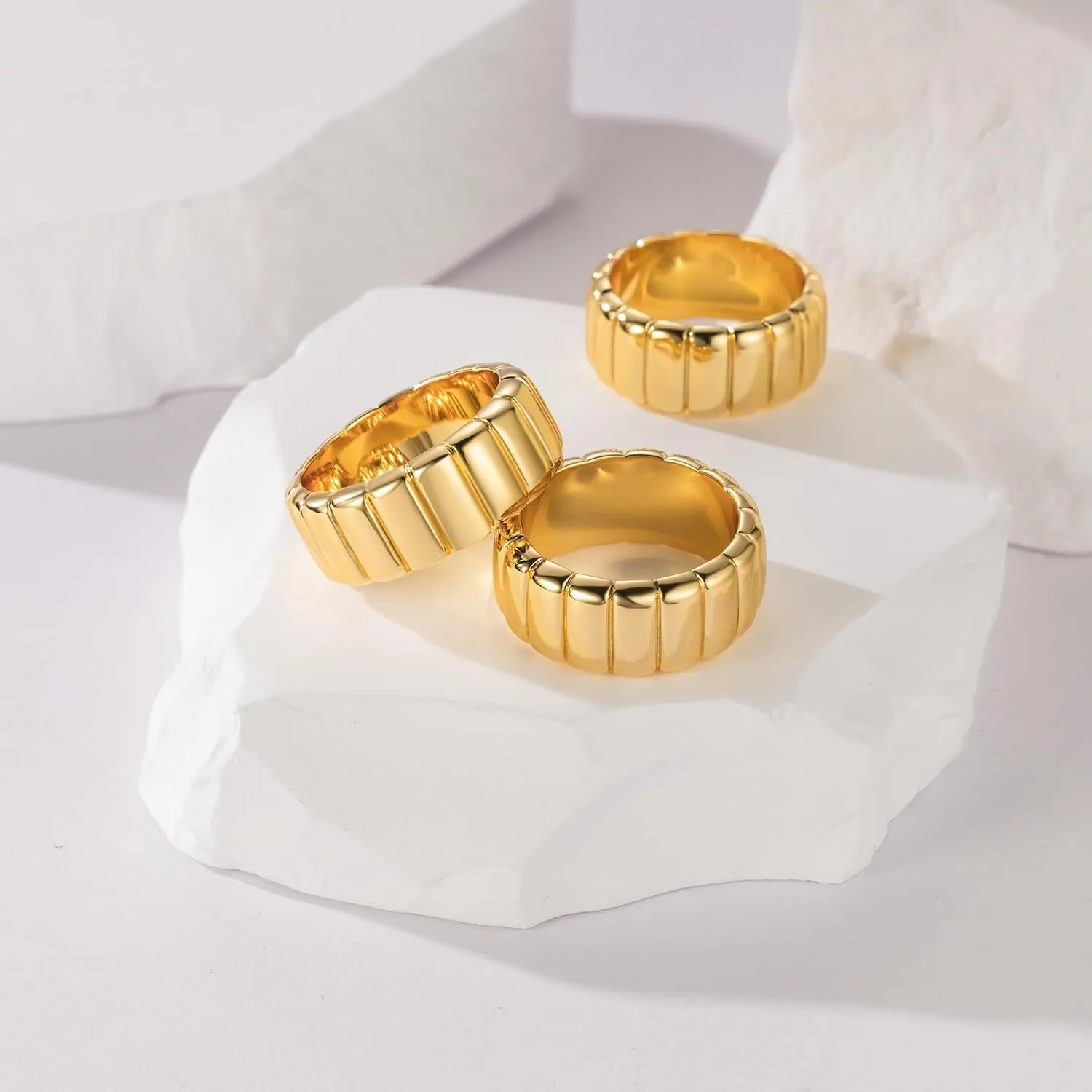 14K Gold Chunky Rings for Women and Men Non-Tarnish Wide Valuable Gold Ring Symbol of Status Available in Sizes 5-9